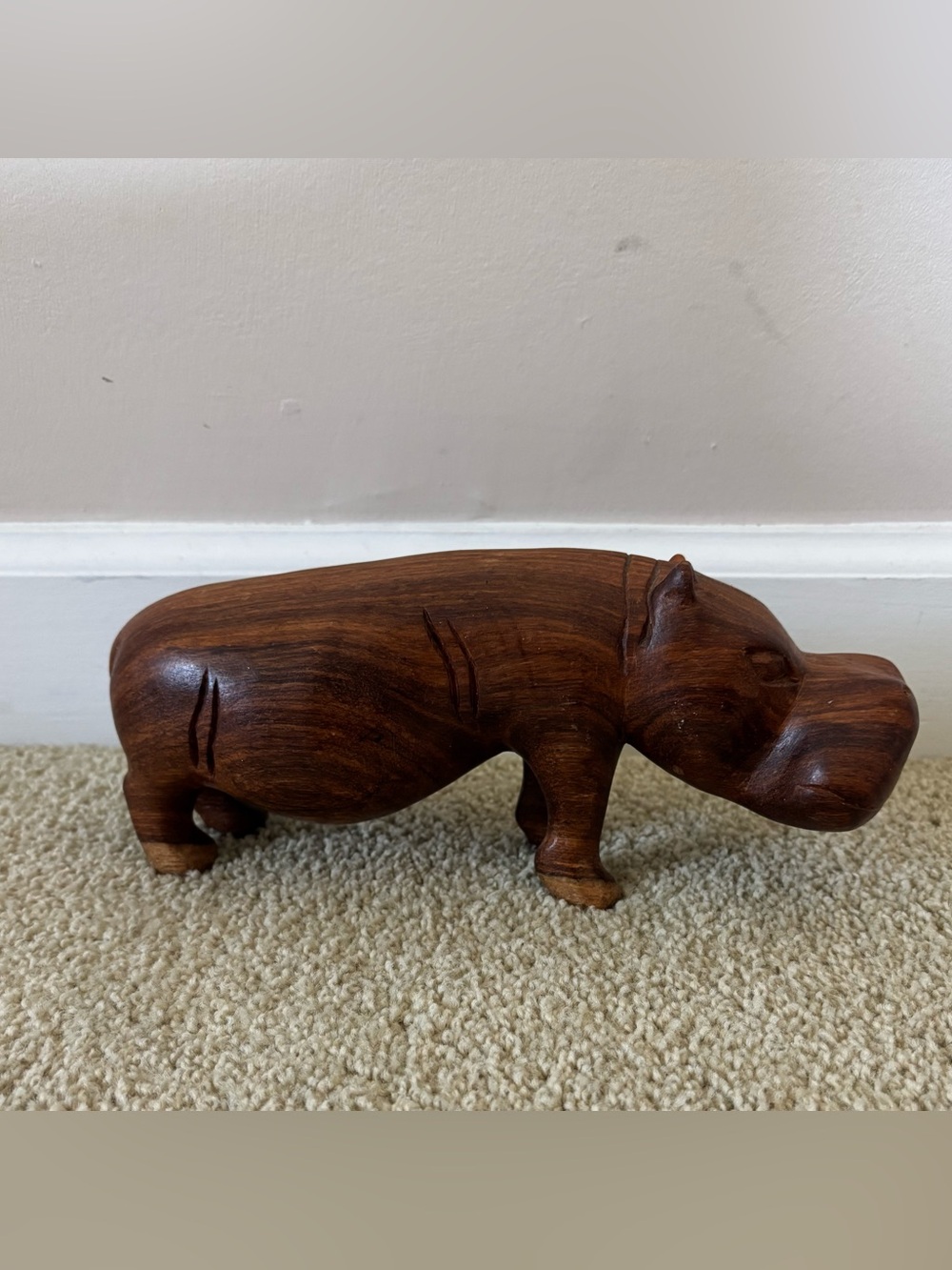 Wooden Carved Hippo- Decorative Home Accent